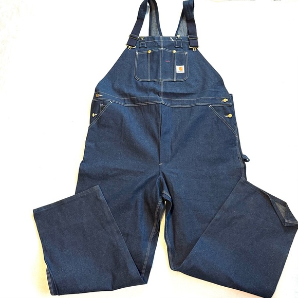 CARHARTT 11.5 OZ RIGID R08 DENIM BIB OVERALLS NEW WITH TAGS.Sz 50/34 - Picture 2 of 13